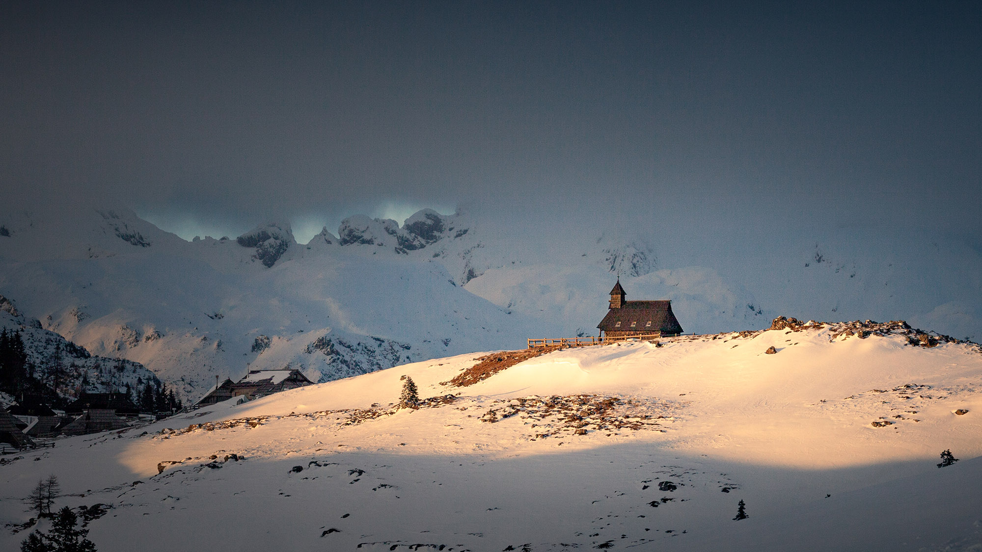 The Mary of the Snow chapel in the snow Slovenia